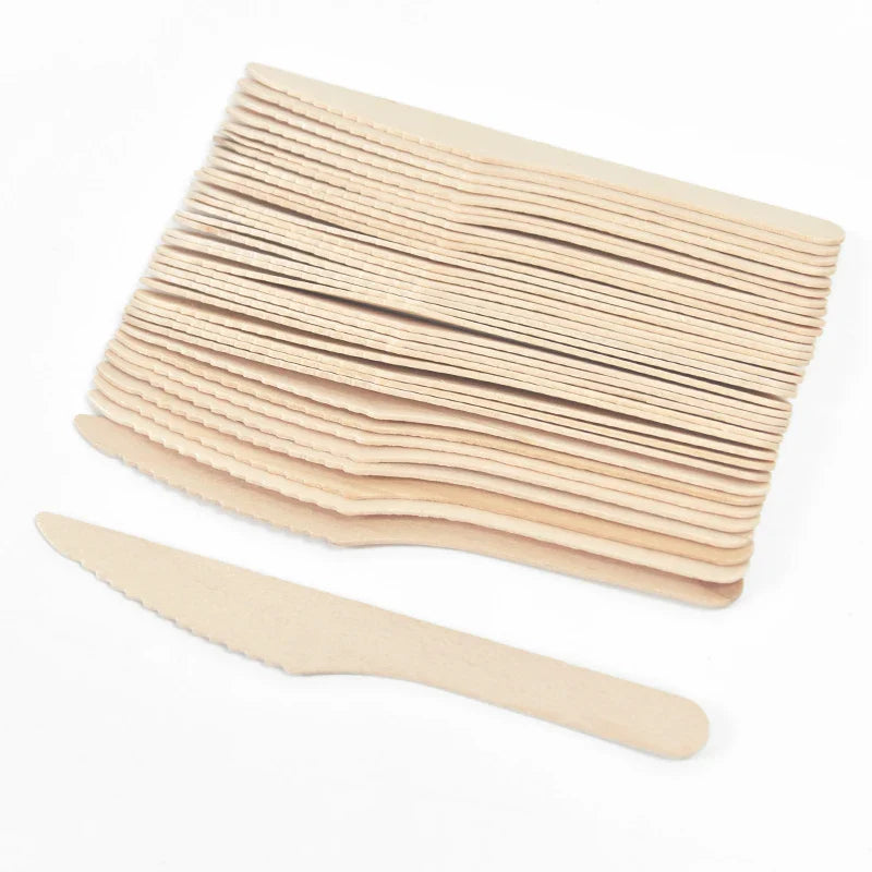 100% Compostable Cutlery Set - Wooden Compostable Utensils - Disposable Wooden Cutlery, Eco Friendly Forks and Spoons Disposable Cutlery Set Party Utensils