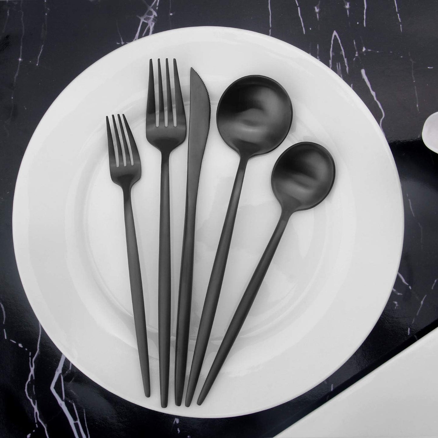Matte Black Silverware Set,  20 Piece Stainless Steel Cutlery Flatware Set, Kitchen Utensil Sets for 4, Tableware with Knife Spoons and Forks Set, Satin Finished Polished