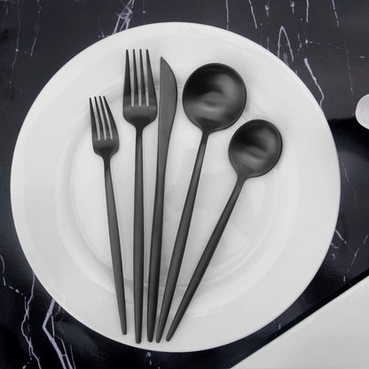Matte Black Silverware Set,  20 Piece Stainless Steel Cutlery Flatware Set, Kitchen Utensil Sets for 4, Tableware with Knife Spoons and Forks Set, Satin Finished Polished
