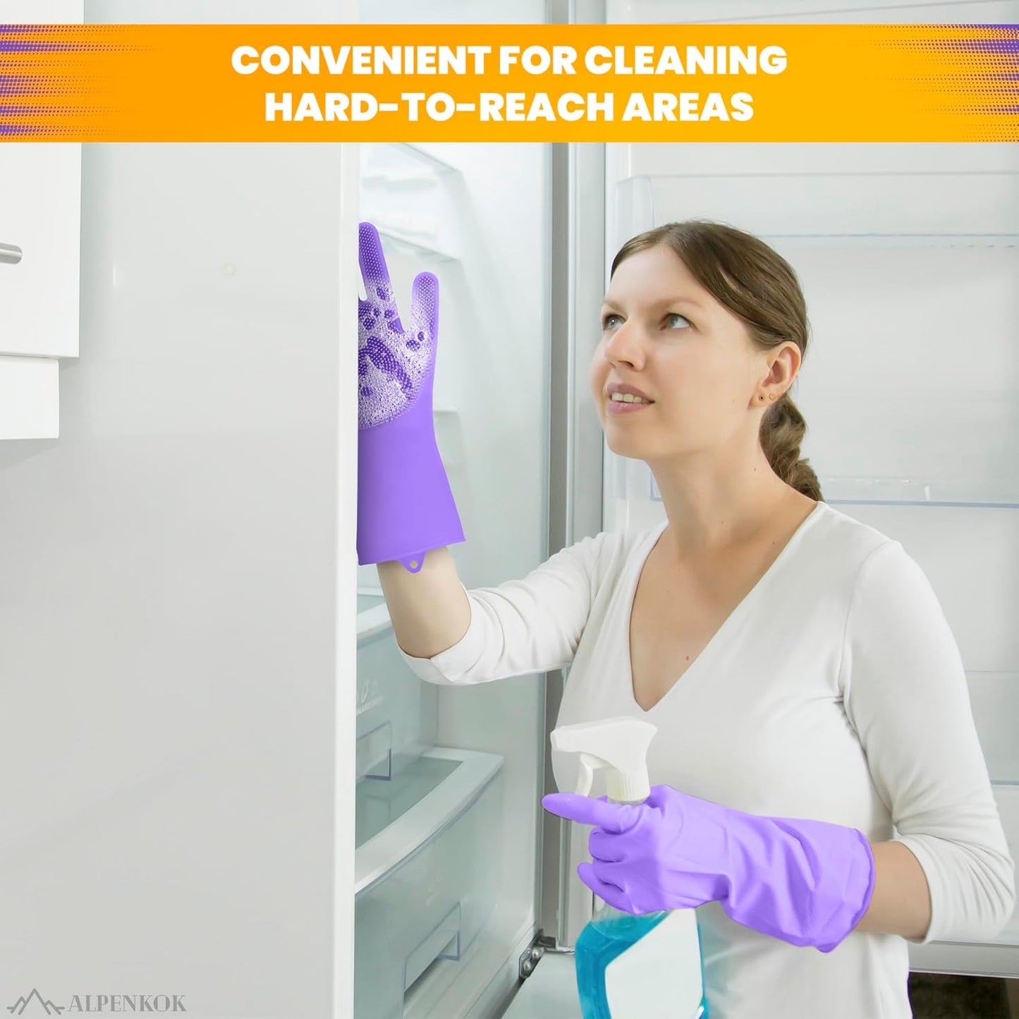 1 Pair Silicone Gloves for Washing Dishes – Tear-Resistant Silicone Dishwashing Gloves with Scrubber |Household Use