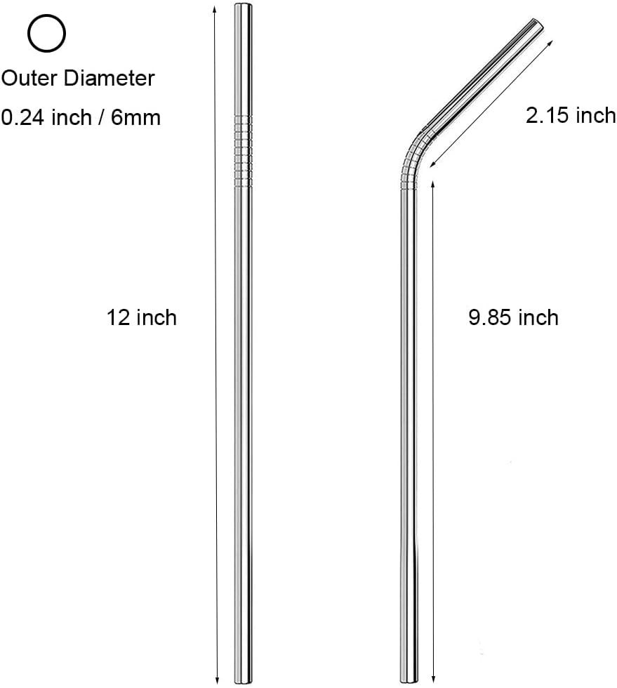 4 12" Stainless Steel Straws HUGE Ultra LONG Reusable Metal Drinking Steel Straw