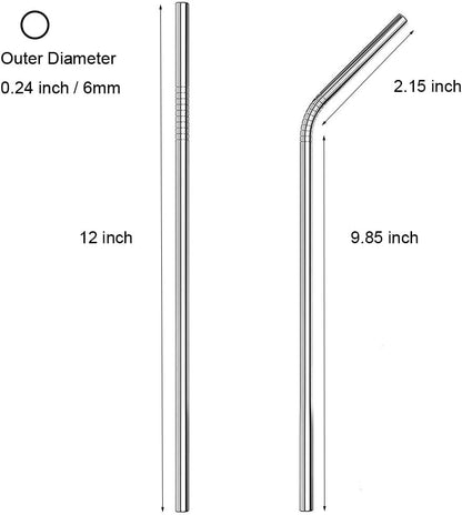 4 12" Stainless Steel Straws HUGE Ultra LONG Reusable Metal Drinking Steel Straw
