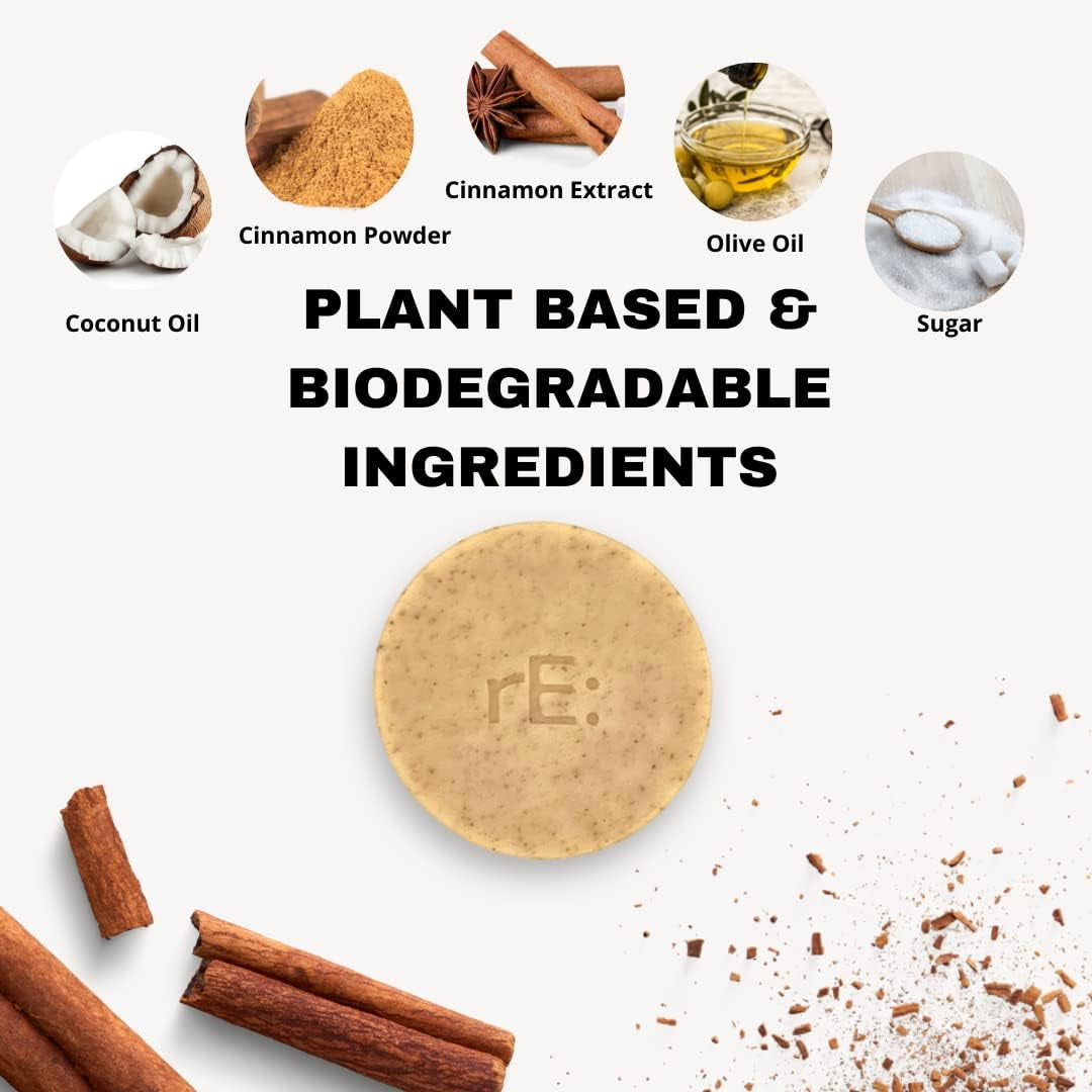 Eco-Friendly Dish Washing Soap Bar with Loofah Holder - Palm Oil Fe, Zero Waste, Fe from Plastic, Artificial Dyes and Fragrance (1, Cinnamon)