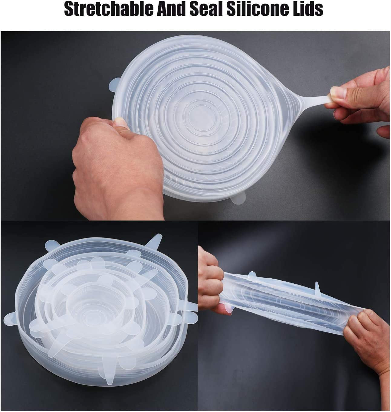 Silicone Stretch Lids, 18 Pack Reusable Silicone Lids, Durable Food Storage Silicone Covers for Bowl, 6 Sizes to Meet Most Containers to Keep Food Fresh, Microwave Safe - Easy Clean