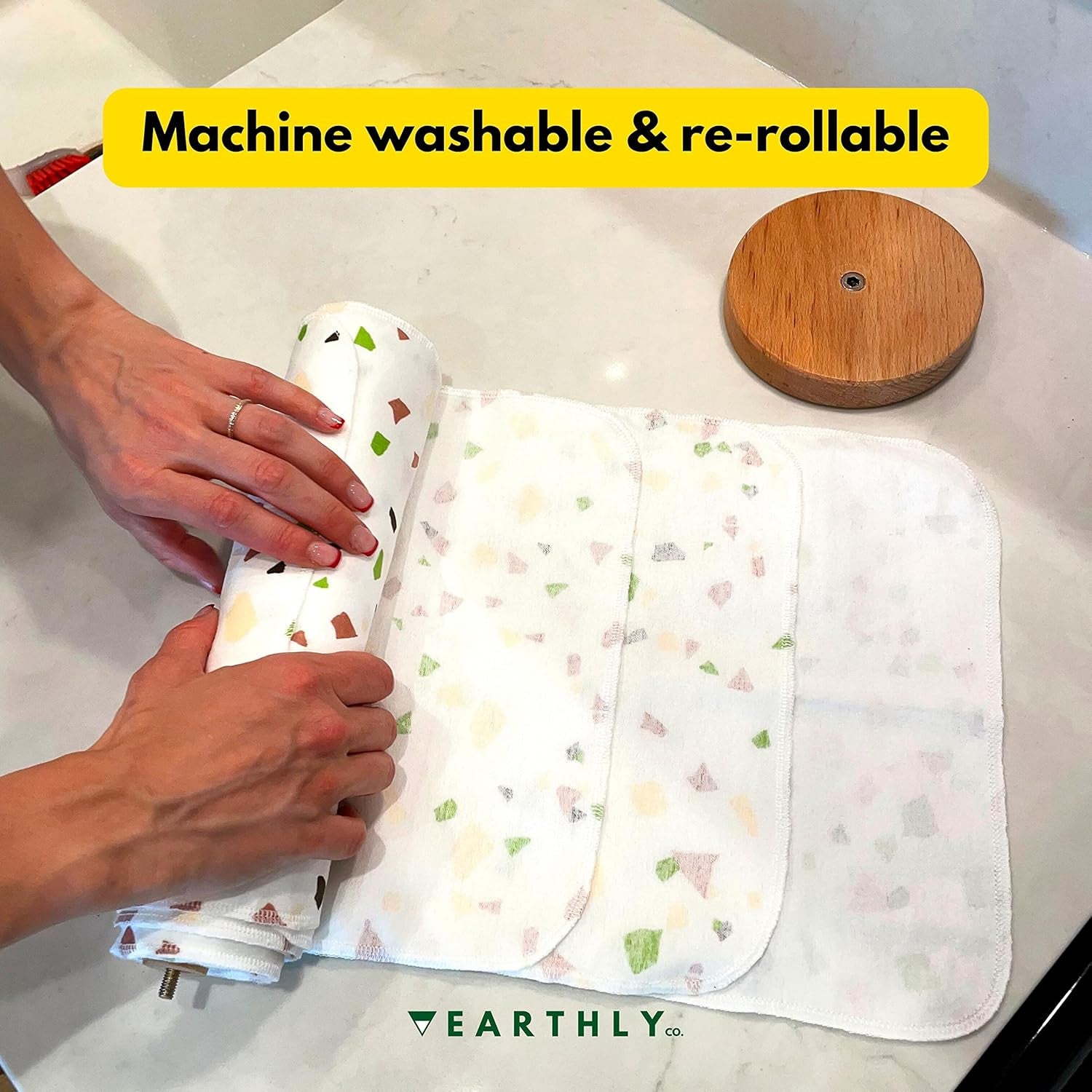 Reusable Paper Towels - 10 Pack - Roll of Washable Cotton Cloth Paper Towels - Paperless Reusable Napkins Cloth Washable - Absorbent + Long Lasting - Zero Waste Products - (Lemon)