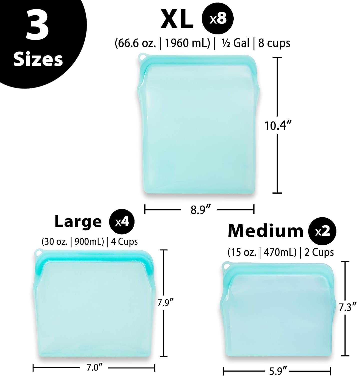 15 Ounce Dish Washer Safe,  100% Food Grade Silicone, Reusable Zipper Storage Bags for Microwave, Oven, Fridge, Freezer & Sous Vide. (Orange/ 2 Cups)-15 Oz. - 1 Bag