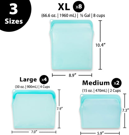 15 Ounce Dish Washer Safe,  100% Food Grade Silicone, Reusable Zipper Storage Bags for Microwave, Oven, Fridge, Freezer & Sous Vide. (Orange/ 2 Cups)-15 Oz. - 1 Bag