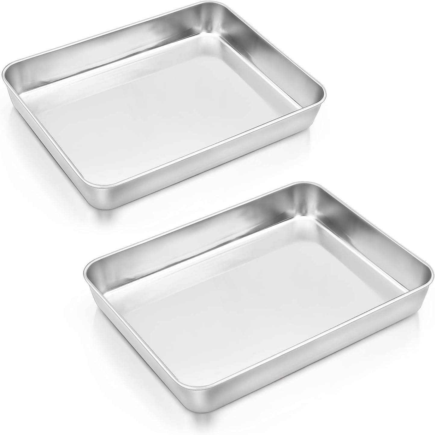 Baking Pans Set of 2, 12.4” X 9.6” X 2” Stainless Steel Rectangular Cake Pans, Baking Sheet Pan for Lasagna Brownies Casseroles, Non-Toxic & Healthy, Dishwasher Safe