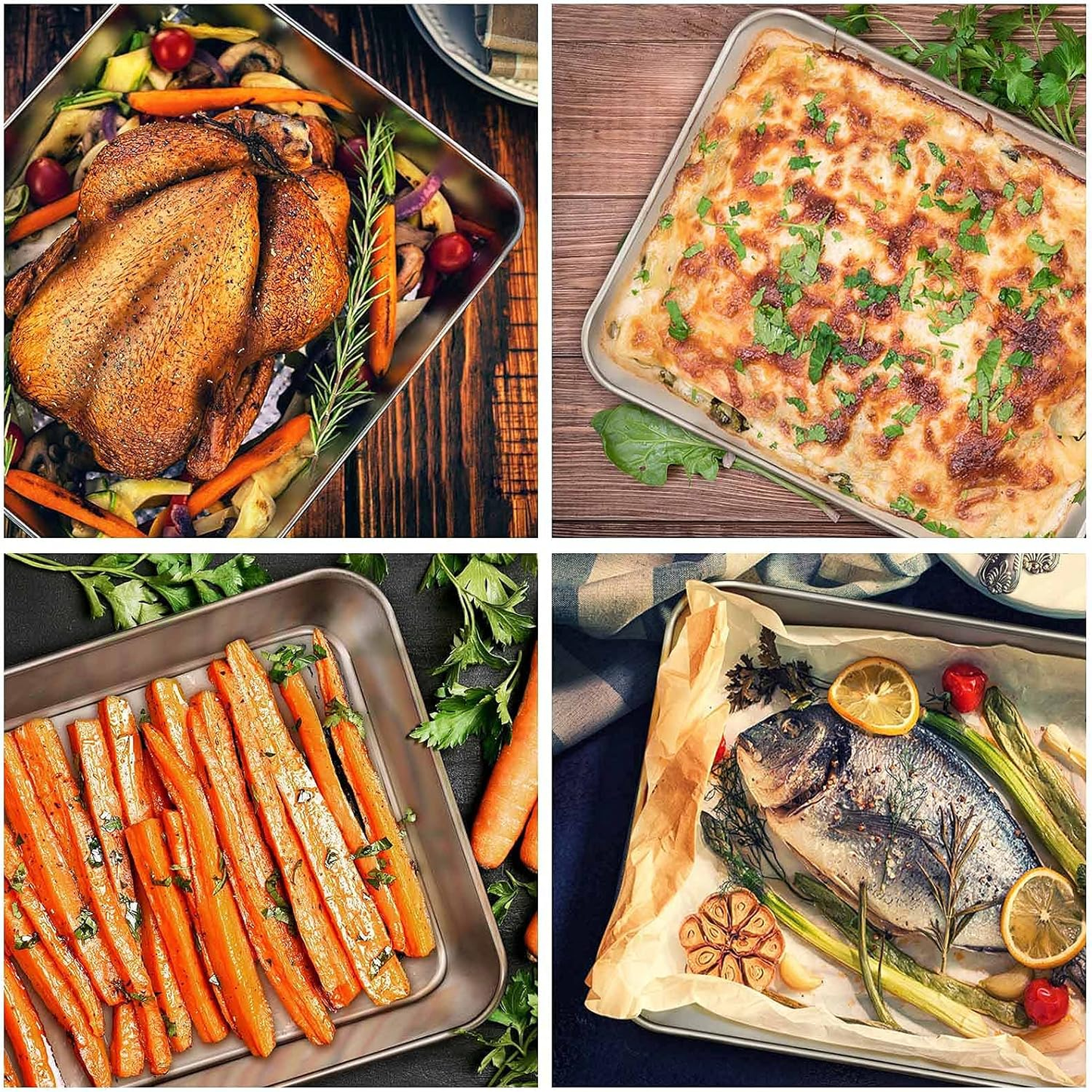 Baking Pans Set of 2, 12.4” X 9.6” X 2” Stainless Steel Rectangular Cake Pans, Baking Sheet Pan for Lasagna Brownies Casseroles, Non-Toxic & Healthy, Dishwasher Safe