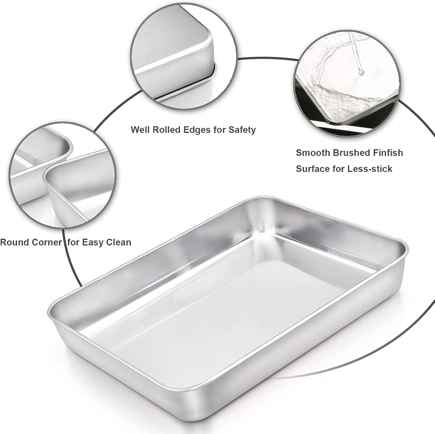 Baking Pans Set of 2, 12.4” X 9.6” X 2” Stainless Steel Rectangular Cake Pans, Baking Sheet Pan for Lasagna Brownies Casseroles, Non-Toxic & Healthy, Dishwasher Safe