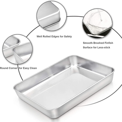 Baking Pans Set of 2, 12.4” X 9.6” X 2” Stainless Steel Rectangular Cake Pans, Baking Sheet Pan for Lasagna Brownies Casseroles, Non-Toxic & Healthy, Dishwasher Safe