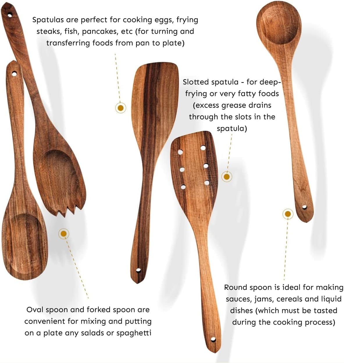 Walnut Handmade Wooden Spoons Heavy Duty Spatula Short Angled - 5Pcs Cooking Flat Walnut Cooking Utensils Serving Set - Hard Stick Fufu Wooden Spoon - Strong Solid Premium Wooden Spoons Small Flat
