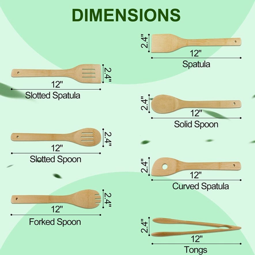 Spurtle Kitchen Tools Set Spatula Cooking Utensils 7 Piece Bamboo Wooden Set NEW