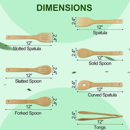 Spurtle Kitchen Tools Set Spatula Cooking Utensils 7 Piece Bamboo Wooden Set NEW
