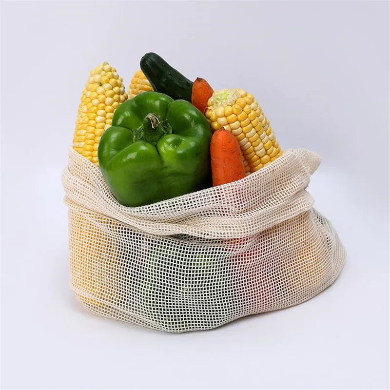 Cotton Mesh Vegetable Bags Produce Bag Reusable Cotton Mesh Vegetable Storage Bag Kitchen Fruit Vegetable with Drawstring