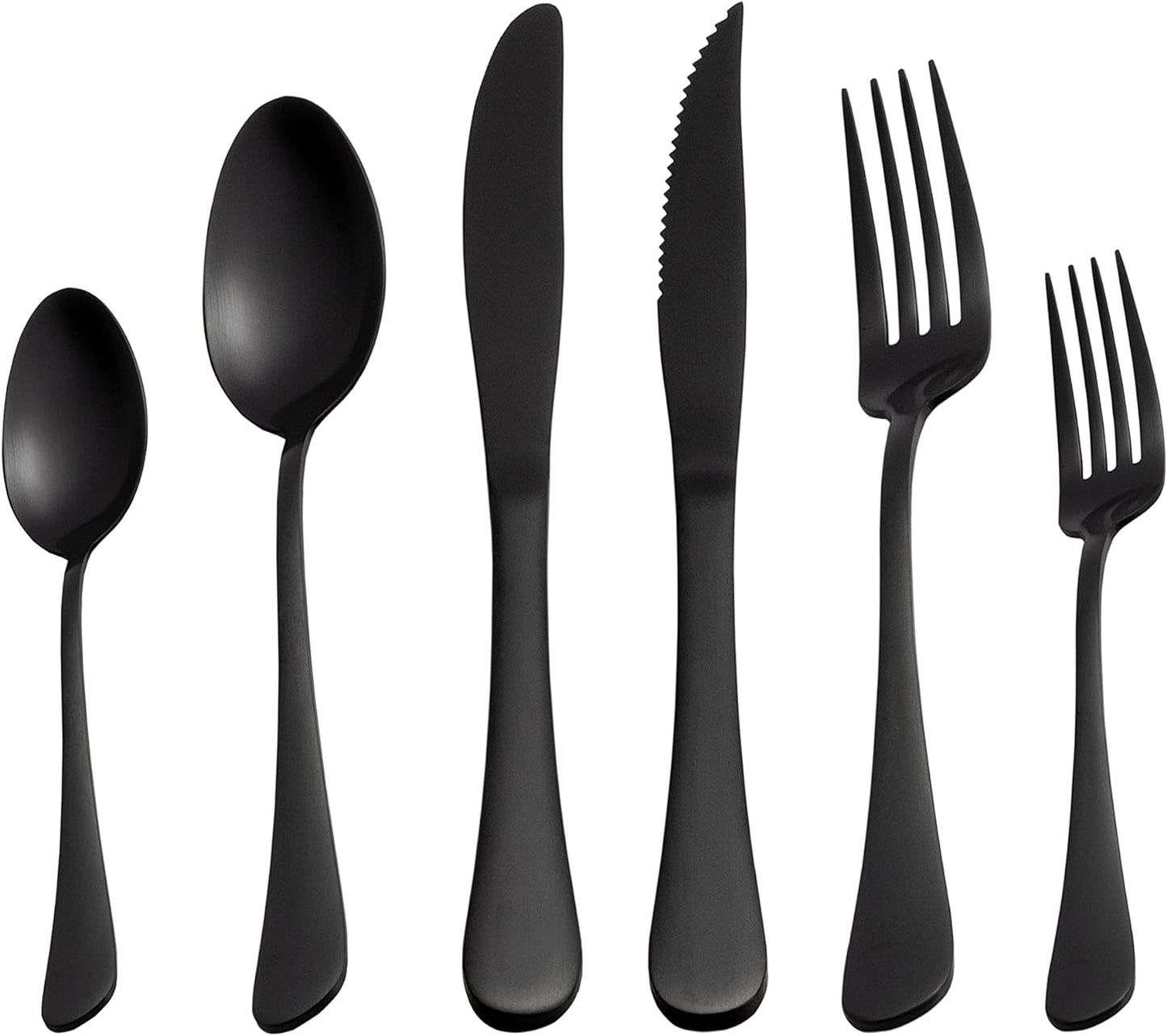 24 Piece Matte Black Flatware Set.Stainless Steel Matte Black Silverware Set Titanium Plating Tableware Cutlery Set. Utensil Set for Kitchens. Dishwasher Safe(Service for 4)