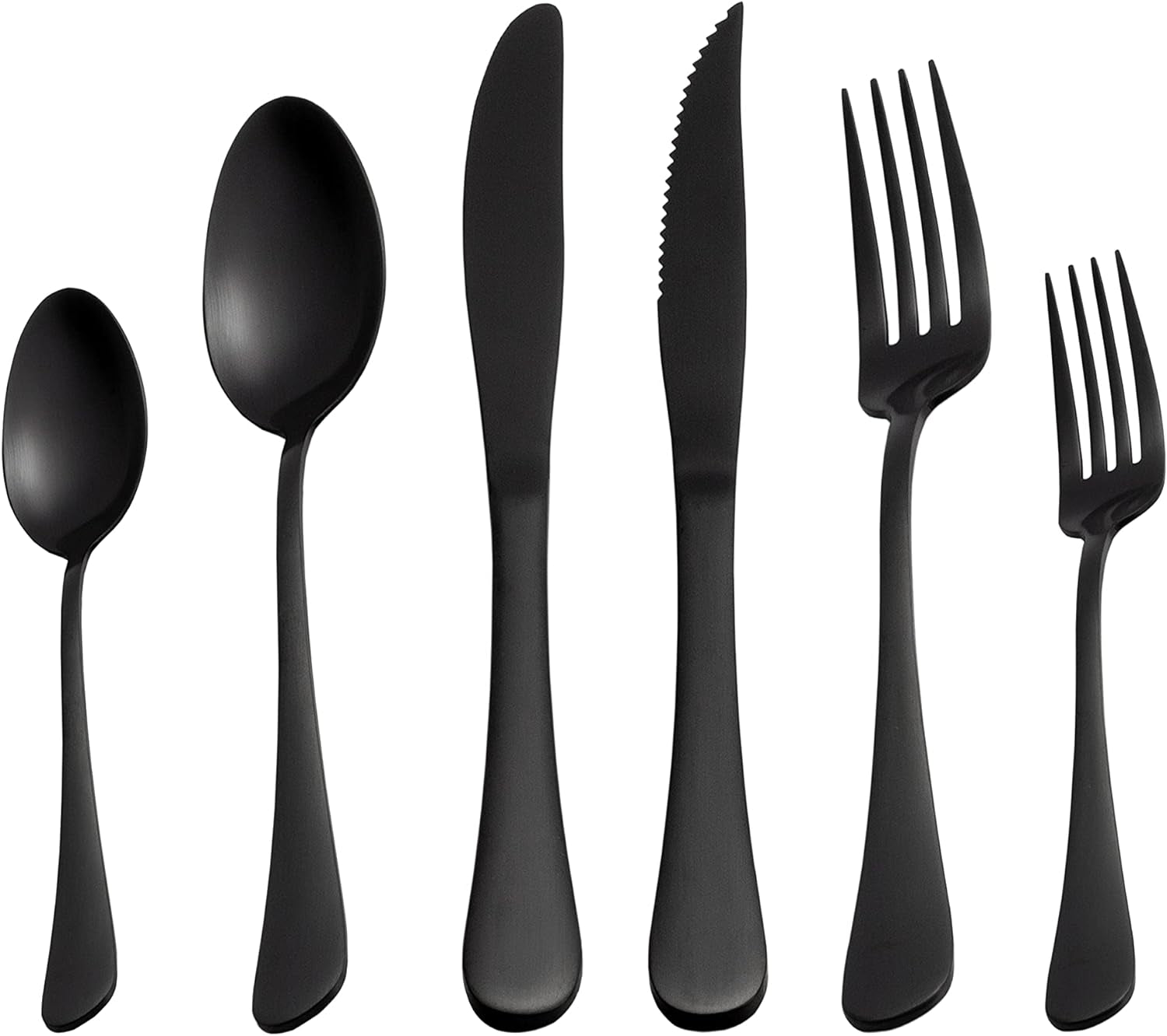 24 Piece Matte Black Flatware Set.Stainless Steel Matte Black Silverware Set Titanium Plating Tableware Cutlery Set. Utensil Set for Kitchens. Dishwasher Safe(Service for 4)