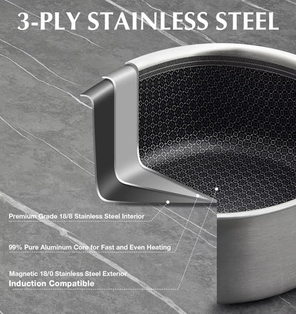 Hybrid Nonstick Stainless Steel Saucepan Set, 1QT & 2QT Triply Stainless Steel Saucepan Set