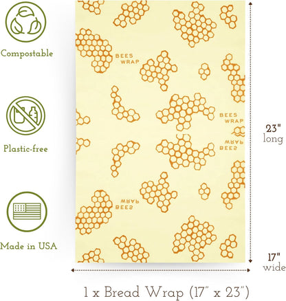 Beeswax Wraps for Food - Bread Wrap - Made in USA Reusable Bread Storage Bags - Organic & Eco-Friendly Alternative to Aluminum Foil, Sourdough Bags & Plastic Wrap, Honeycomb