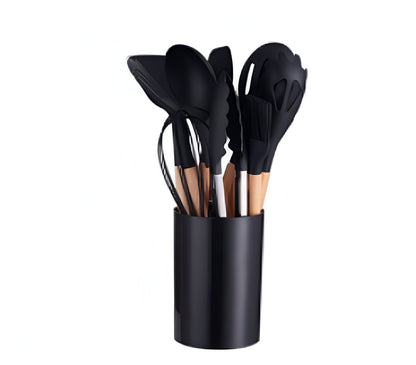12 Piece Kitchen Cooking Utensil Set Silicone Wood Heat Resistant Kitchenware