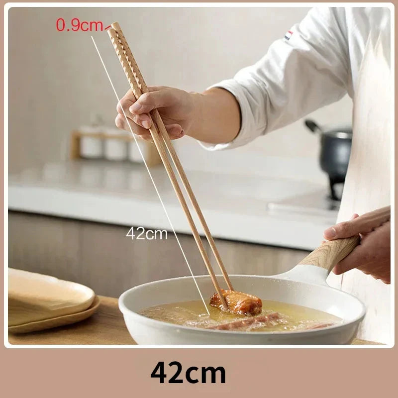 2 Pairs 13&16 Inches Cooking Chopsticks Wooden Long Chop Sticks Reusable Chopsticks Kitchen Chopstick for Noodles Frying Hotpot