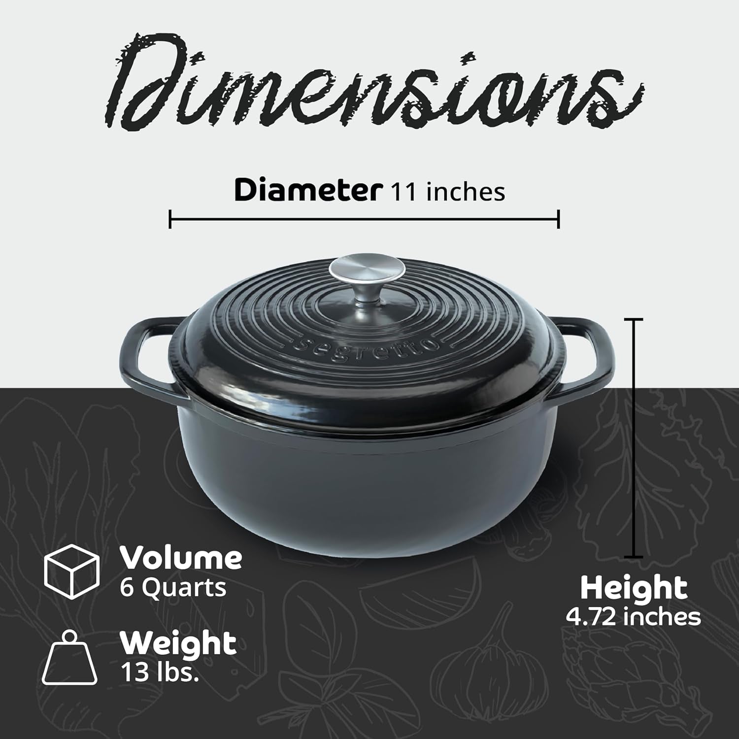 Enameled Cast Iron Dutch Oven, 6 Quarts, Black