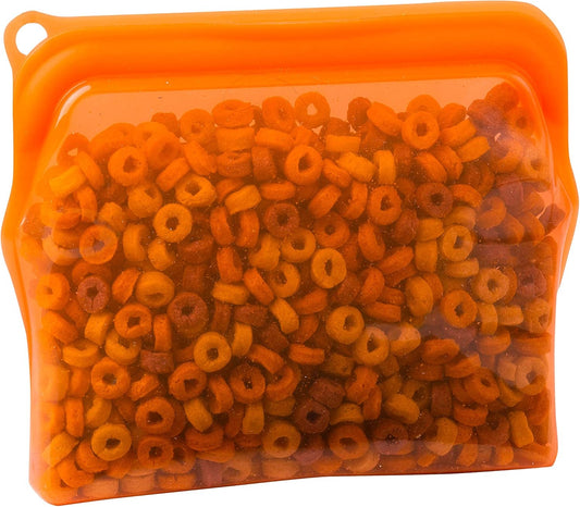 15 Ounce Dish Washer Safe,  100% Food Grade Silicone, Reusable Zipper Storage Bags for Microwave, Oven, Fridge, Freezer & Sous Vide. (Orange/ 2 Cups)-15 Oz. - 1 Bag