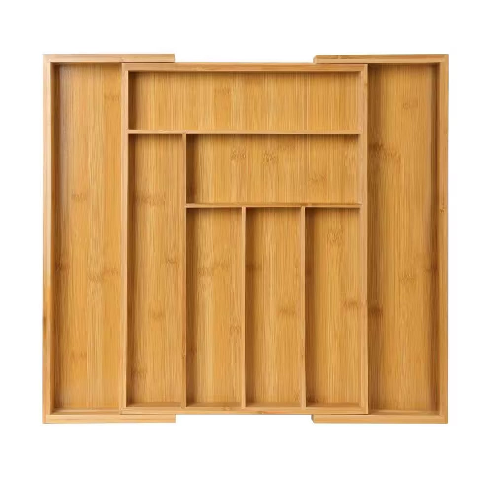 Bamboo Expandable Utensils Drawer Organizer for Silverware in Natural Brown