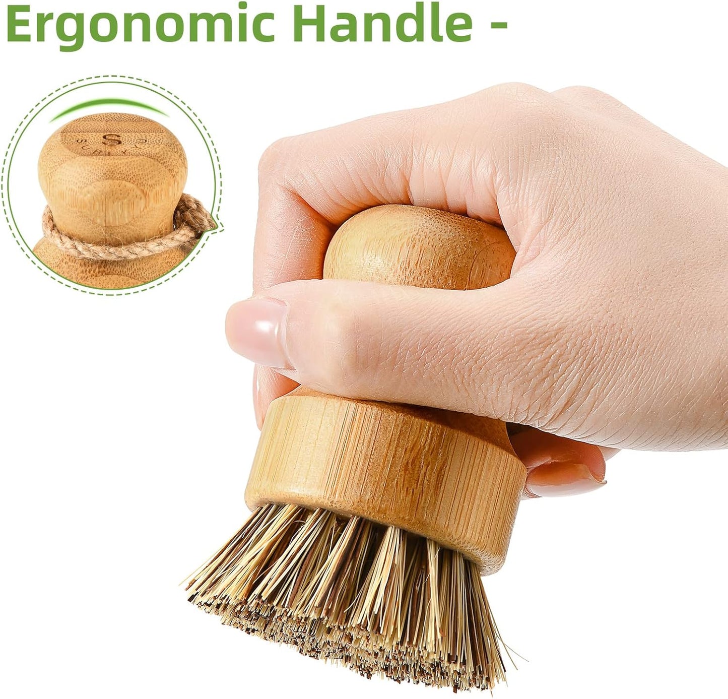 Bubble up Bamboo Dish Brush Set with Soap Holder, Wooden Dish Scrubber with Soap Dispenser, Natural Kitchen Scrub Brush, Washing Pot/Pans/Cast Iron, 2 Pack, Sisal + Coconut Palm Bristles