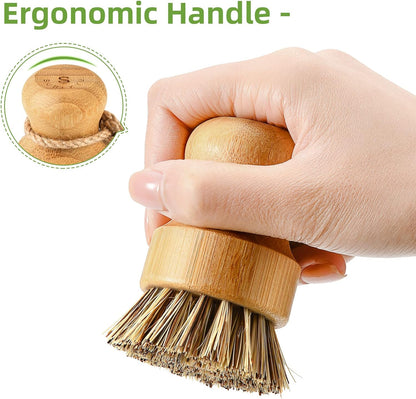 Bubble up Bamboo Dish Brush Set with Soap Holder, Wooden Dish Scrubber with Soap Dispenser, Natural Kitchen Scrub Brush, Washing Pot/Pans/Cast Iron, 2 Pack, Sisal + Coconut Palm Bristles