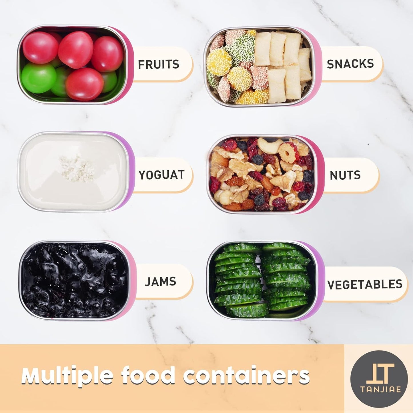 Small (1 CUP) Stainless Steel Snack Containers for Kids | Easy Open Leak Proof Food Containers with Silicone Lids - Perfect Metal Toddler Lunch Box for Daycare and School (8Oz)