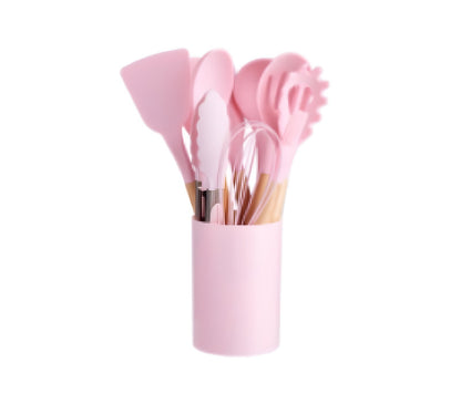 12 Piece Kitchen Cooking Utensil Set Silicone Wood Heat Resistant Kitchenware