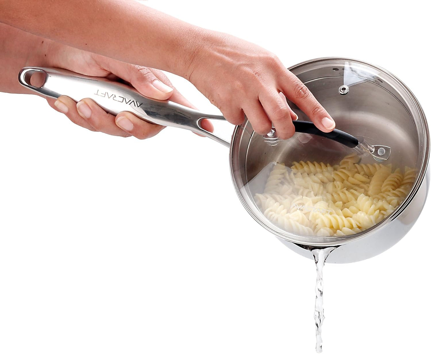 Stainless Steel Saucepan with Glass Strainer Lid, Two Side Spouts for Easy Pour with Ergonomic Handle, Multipurpose Sauce Pot (5-Ply Capsule Bottom, 2.5 Quart)