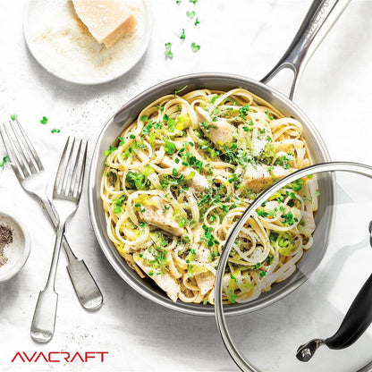 18/10 8 Inch Stainless Steel Frying Pan with Lid, Side Spouts, Induction Pan, Versatile Stainless Steel Skillet, Fry Pan in Our Pots and Pans (Stainless Steel, 8 Inch)