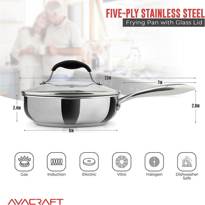 18/10 8 Inch Stainless Steel Frying Pan with Lid, Side Spouts, Induction Pan, Versatile Stainless Steel Skillet, Fry Pan in Our Pots and Pans (Stainless Steel, 8 Inch)