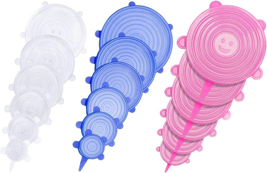 Silicone Stretch Lids, 18 Pack Reusable Silicone Lids, Durable Food Storage Silicone Covers for Bowl, 6 Sizes to Meet Most Containers to Keep Food Fresh, Microwave Safe - Easy Clean