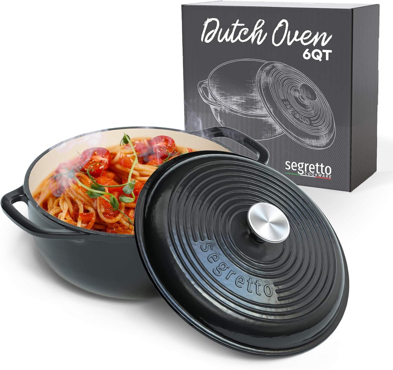 Enameled Cast Iron Dutch Oven, 6 Quarts, Black