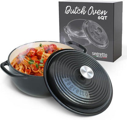 Enameled Cast Iron Dutch Oven, 6 Quarts, Black