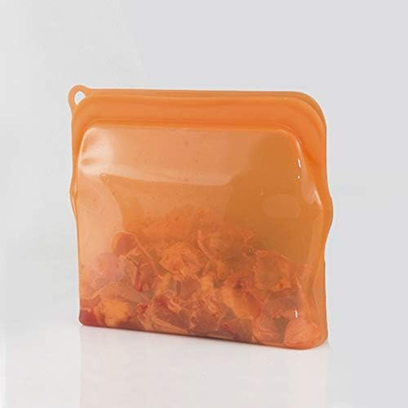 15 Ounce Dish Washer Safe,  100% Food Grade Silicone, Reusable Zipper Storage Bags for Microwave, Oven, Fridge, Freezer & Sous Vide. (Orange/ 2 Cups)-15 Oz. - 1 Bag