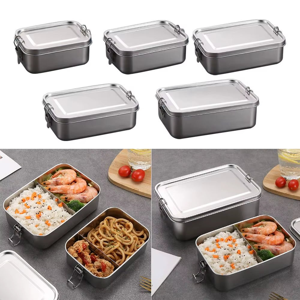 Durable Stainless Steel Bento Box Large Capacity Square Lunch Box with Lid Leakproof Lunch Container Outdoor