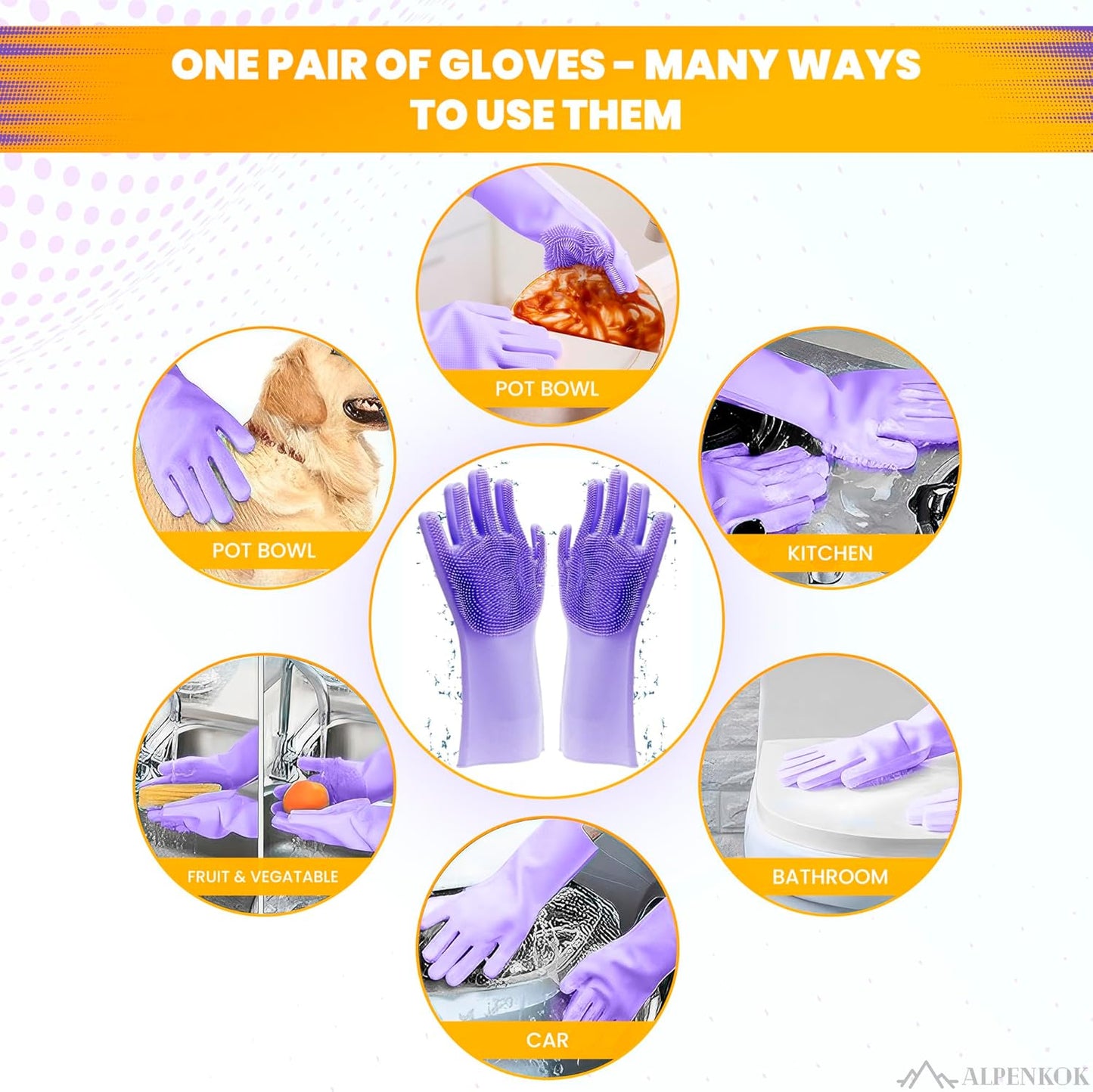 1 Pair Silicone Gloves for Washing Dishes – Tear-Resistant Silicone Dishwashing Gloves with Scrubber |Household Use