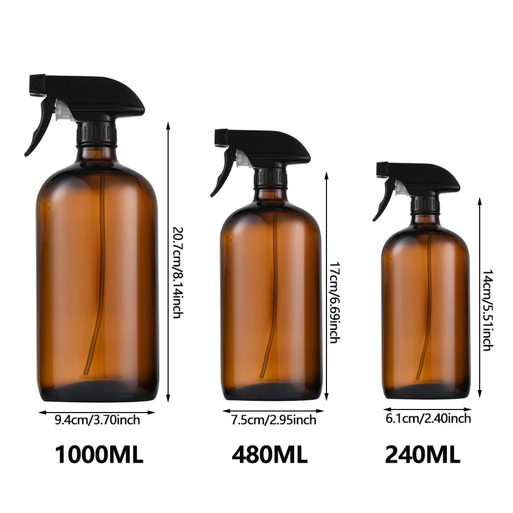 Travel Empty Amber Glass Spray Bottle Essential Oil Cleaning Refillable Trigger Bottle Liquid Atomizer Container
