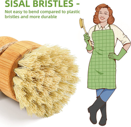 Bubble up Bamboo Dish Brush Set with Soap Holder, Wooden Dish Scrubber with Soap Dispenser, Natural Kitchen Scrub Brush, Washing Pot/Pans/Cast Iron, 2 Pack, Sisal + Coconut Palm Bristles