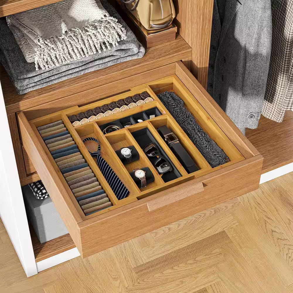 Bamboo Expandable Utensils Drawer Organizer for Silverware in Natural Brown