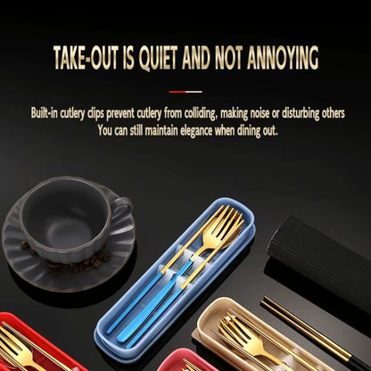 Portable Stainless Steel Utensil Set - 3-Piece Spoon, Fork, Chopsticks for Travel, Camping, School Lunch, Korean Style Dining Ki