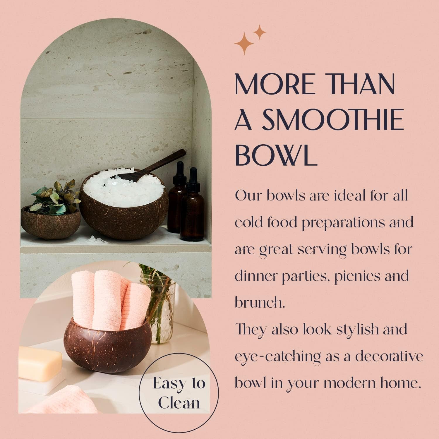 Coconut Bowl Set with Wooden Spoons – Eco-Friendly Acai Bowls, Yogurt Bowls & Smoothie Bowl – Ideal for Ninja Creami & Healthy Breakfasts (2, Natural)