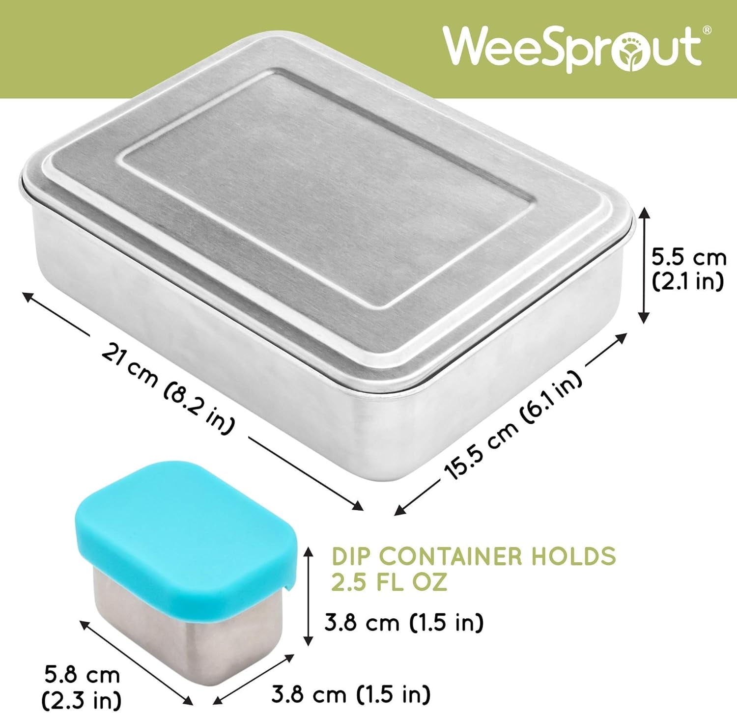 18/8 Stainless Steel Bento Box (Large) - 3 Compartment Metal Lunch Box, Skid-Proof Silicone, for Kids & Adults, Bonus Dip Container, Fits in Lunch & Work Bags, Dishwasher & Freezer Friendly