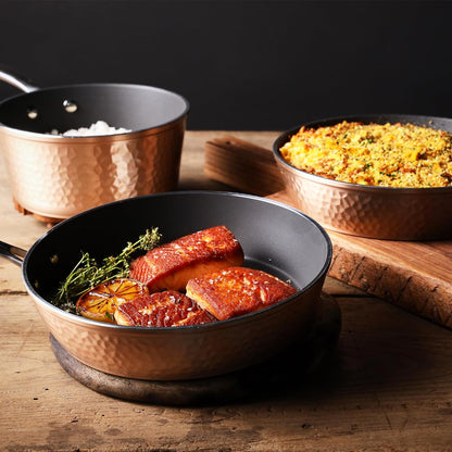 Luxurious Ceramic 5 Piece Rose Gold Cookware Set with Glass Lids, Lightweight, Scratch-Resistant, Dishwasher and Oven Safe up to 500°F