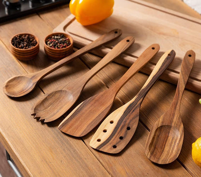 Walnut Handmade Wooden Spoons Heavy Duty Spatula Short Angled - 5Pcs Cooking Flat Walnut Cooking Utensils Serving Set - Hard Stick Fufu Wooden Spoon - Strong Solid Premium Wooden Spoons Small Flat