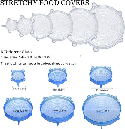 Silicone Stretch Lids, 18 Pack Reusable Silicone Lids, Durable Food Storage Silicone Covers for Bowl, 6 Sizes to Meet Most Containers to Keep Food Fresh, Microwave Safe - Easy Clean